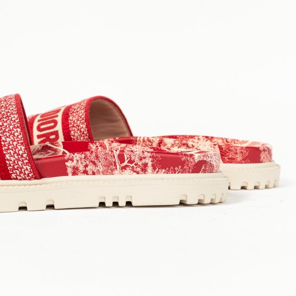 Christian Dior Dway Red Toile du Jouy Flowers Embroidered Slides - Picture 9 of 11